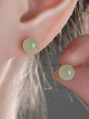 Classic Green Jade Ball Stud Earrings - Unbranded